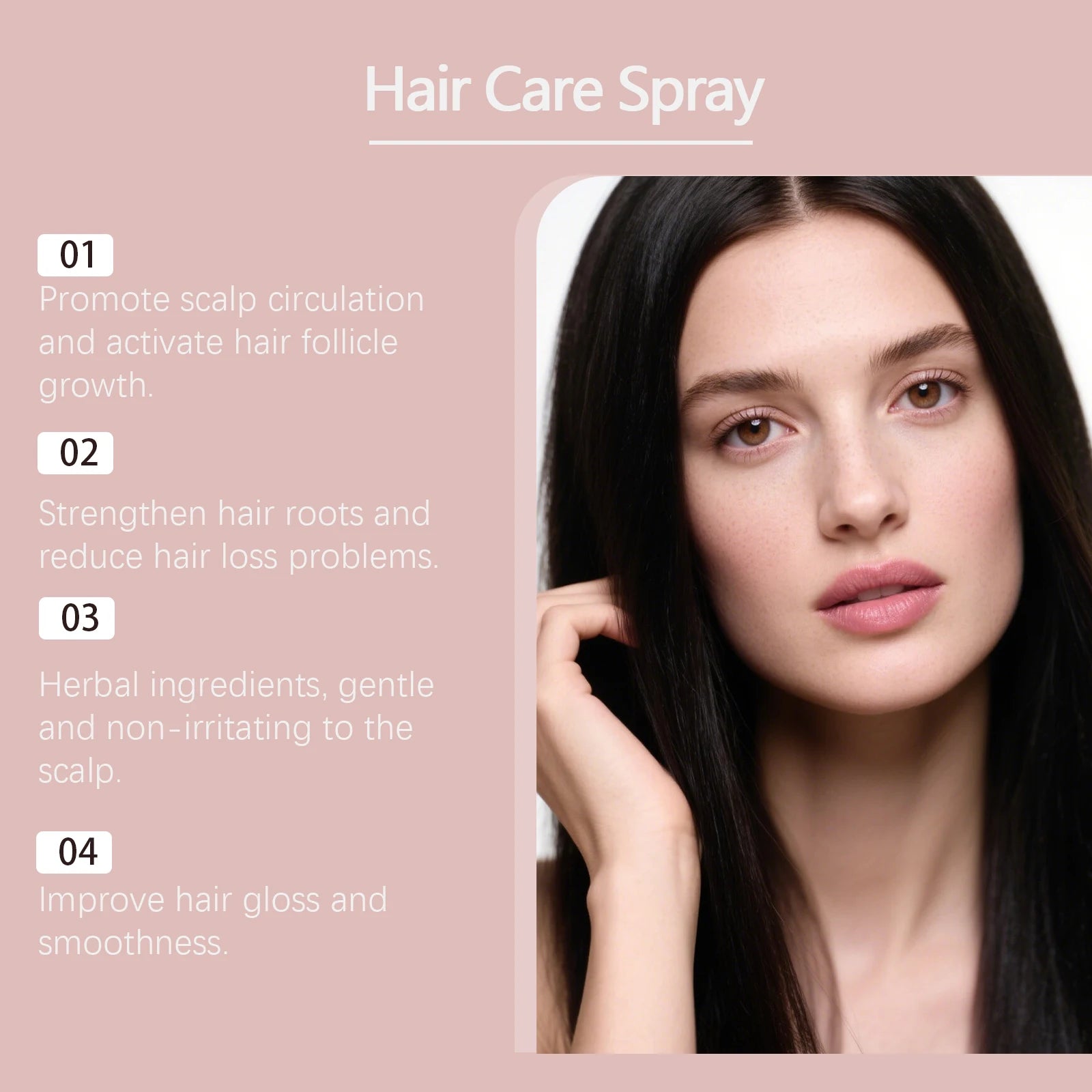 Hair care spray, gently nourishes the scalp, strengthens hair, adds shine, smoothness, and freshness, protects hair.