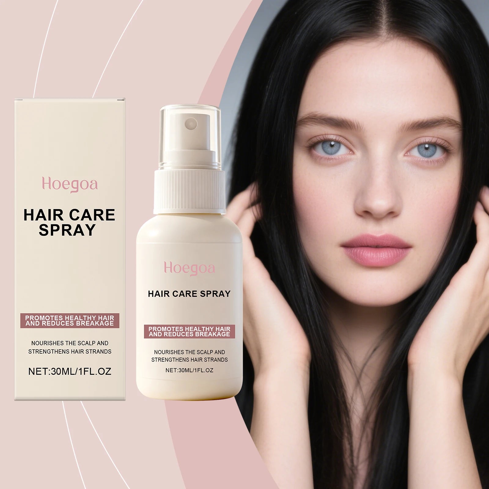 Hair care spray, gently nourishes the scalp, strengthens hair, adds shine, smoothness, and freshness, protects hair.