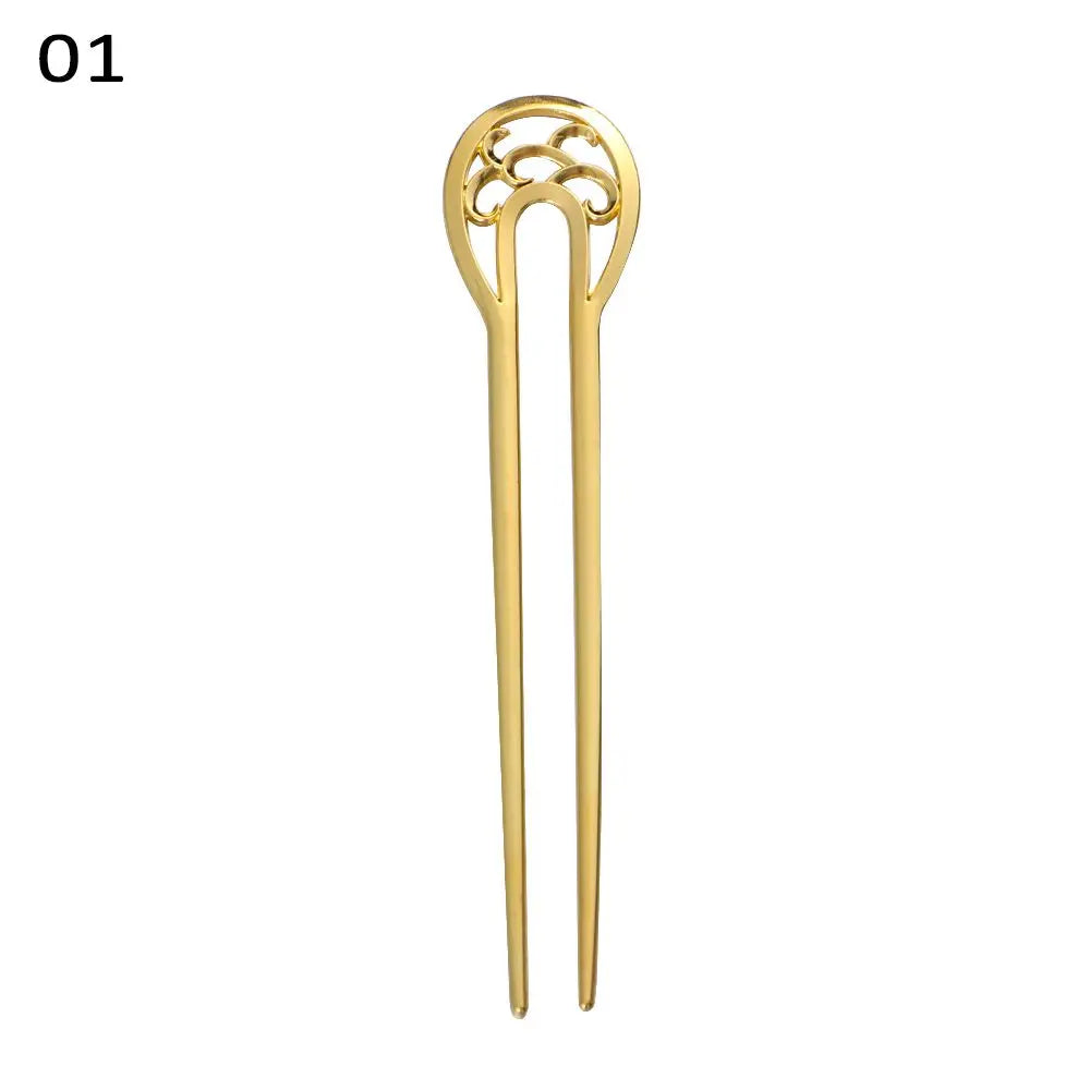 Fashion Alloy Hair Care Styling Tools Metal Hair Stick Hairpin Double wavy flower U-shaped hairpin
