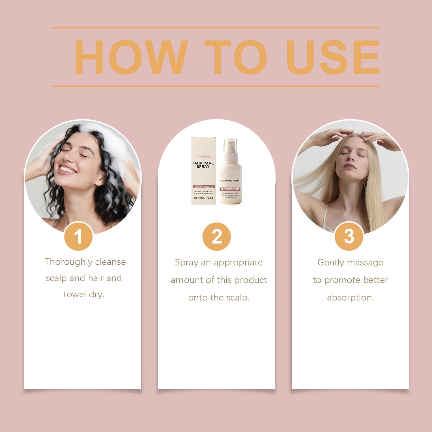 Hair care spray, gently nourishes the scalp, strengthens hair, adds shine, smoothness, and freshness, protects hair.