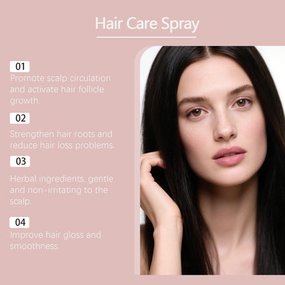 Hair care spray, gently nourishes the scalp, strengthens hair, adds shine, smoothness, and freshness, protects hair.
