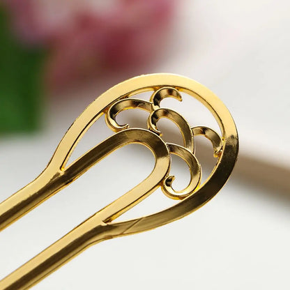 Fashion Alloy Hair Care Styling Tools Metal Hair Stick Hairpin  Double wavy flower U-shaped hairpin
