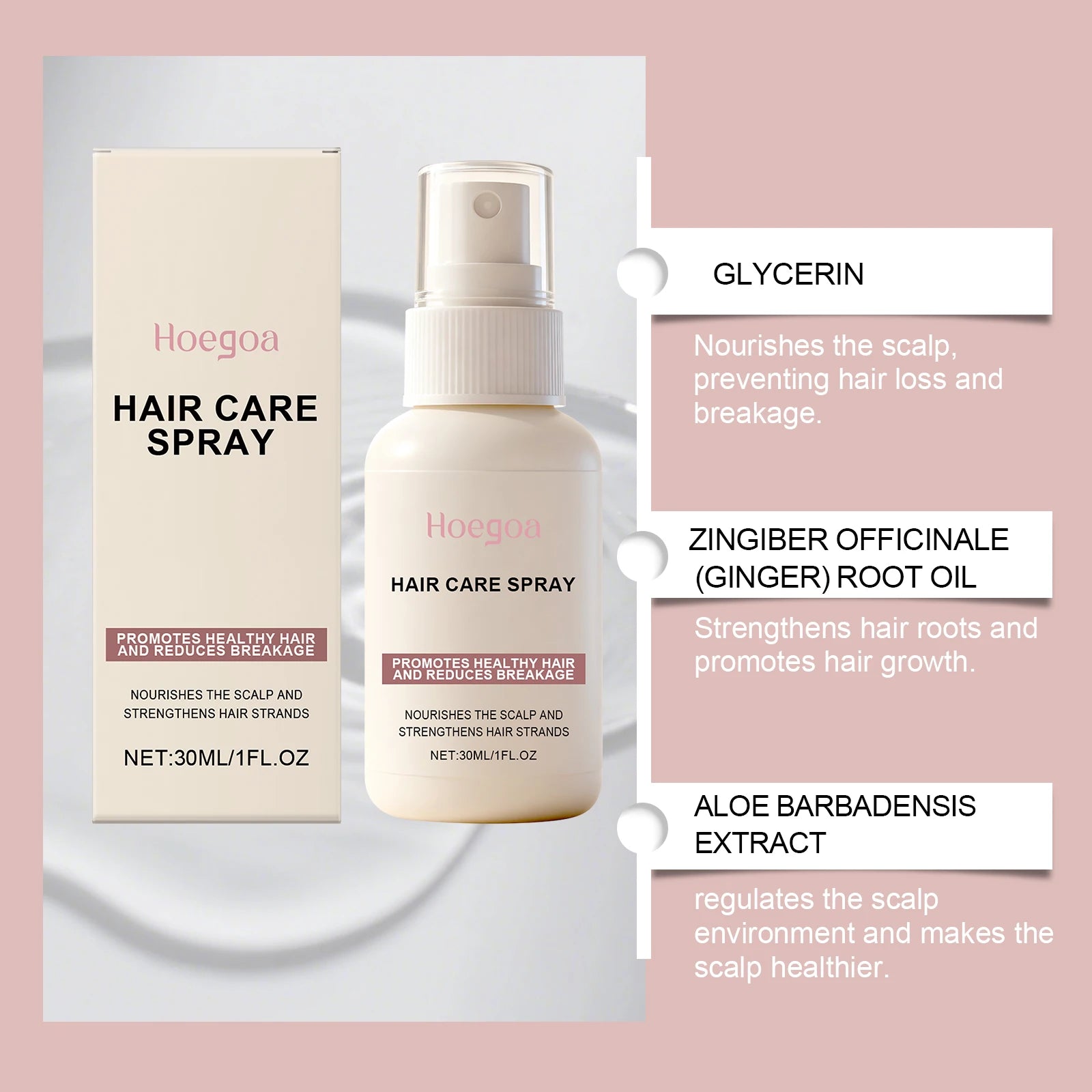 Hair care spray, gently nourishes the scalp, strengthens hair, adds shine, smoothness, and freshness, protects hair.