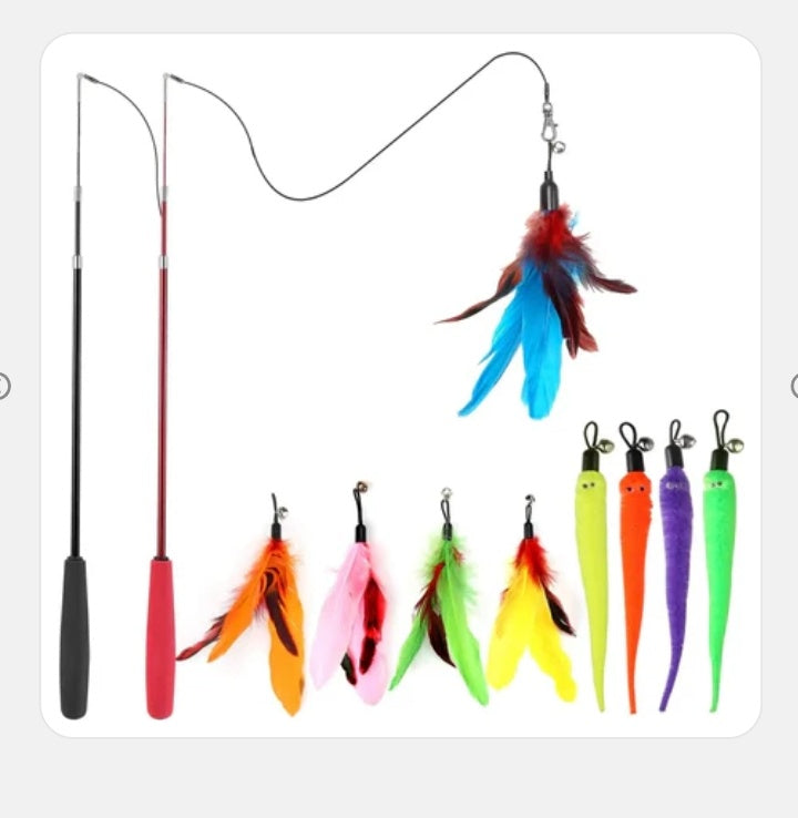 Interactive Cat Teaser Wand Toy with Feather Refills